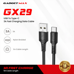 GADGET MAX - GX29 Woven Series USB To Type-C Fast Charging Data Cable (3A) - Black