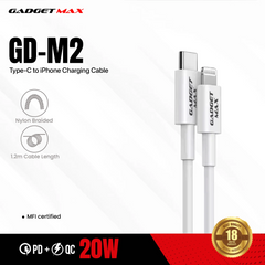 GADGET MAX M2 USB-C TO LIGHTNING MFI FAST CHARGE & DATA SYNC CABLE, PD/QC 20W(3A)(1200mm)
