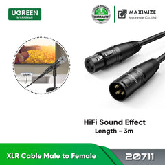 UGREEN CANNON MALE TO FEMALE MICROPHONE EXTENSION AUDIO CABLE (3M)