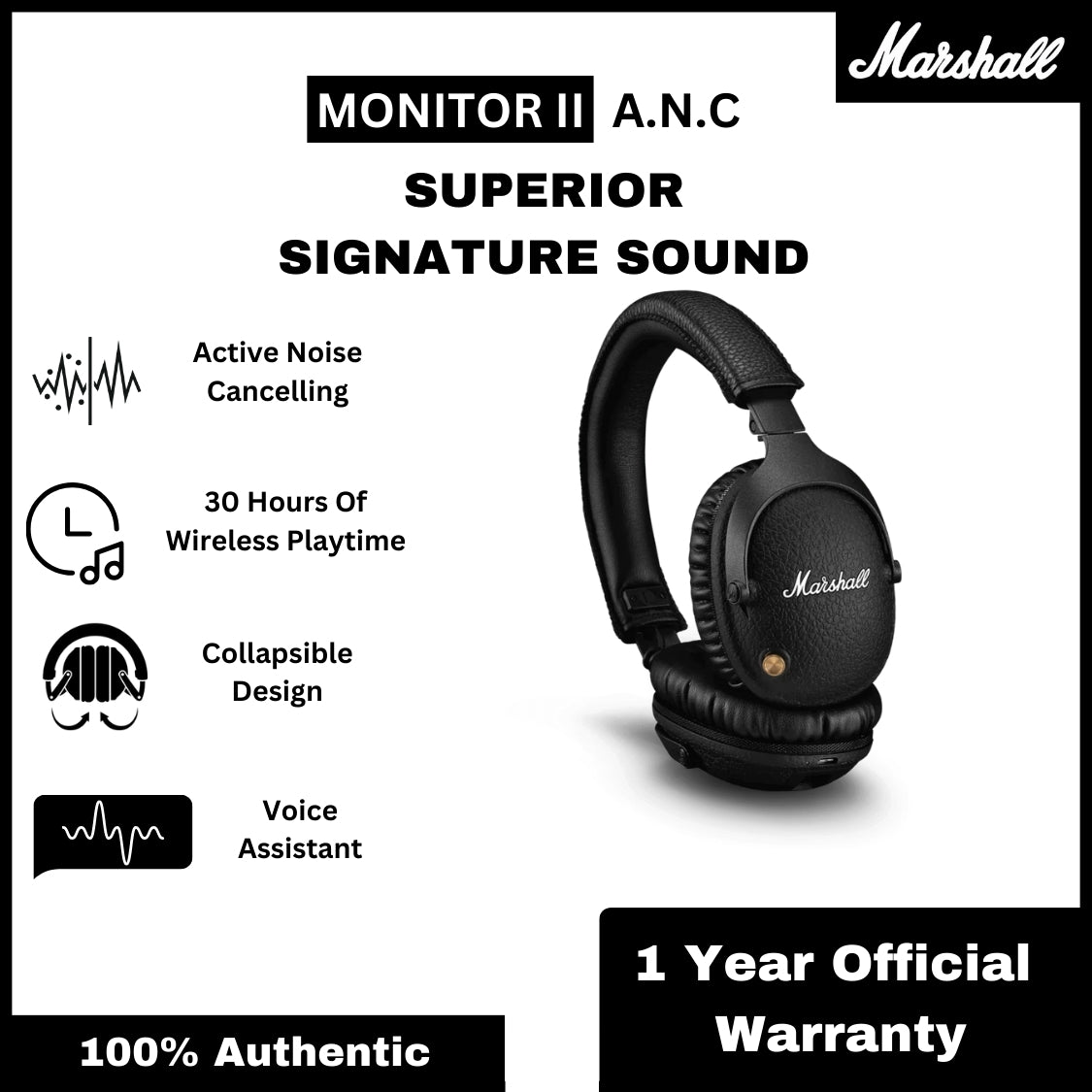 Marshall Monitor 2 ANC Headphone , Noise Cancelling Headphones