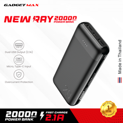 GADGET MAX 20000mAh NEW RAY POWER BANK, 20000mAh (5V/2.0A)(OUTPUT-2USB/INPUT-MICRO/TYPE-C) - BLACK