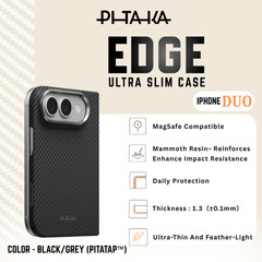 PITAKA - iPhone Duo Case (Edge Series) - Back Case Only - Black Grey