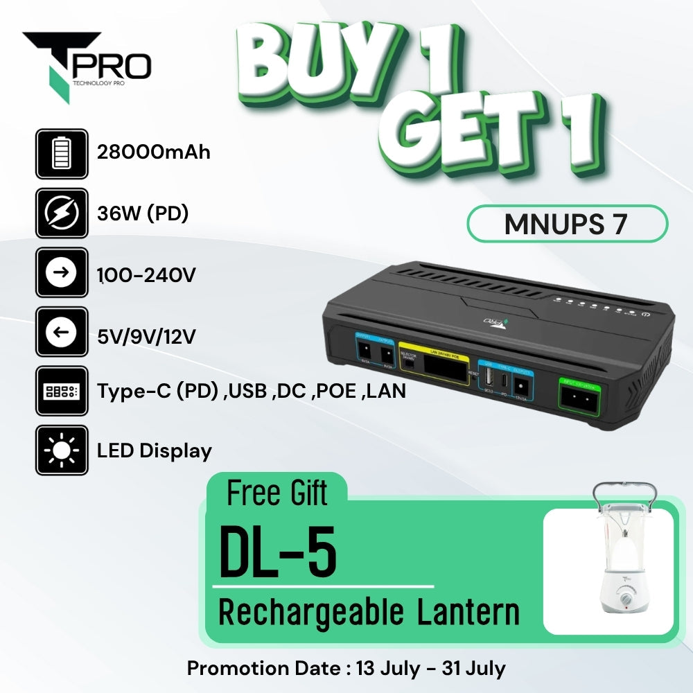 T-PRO - MNUPS 7 28000mAh Multifunctional DC Mini UPS ( 36W )  - Black