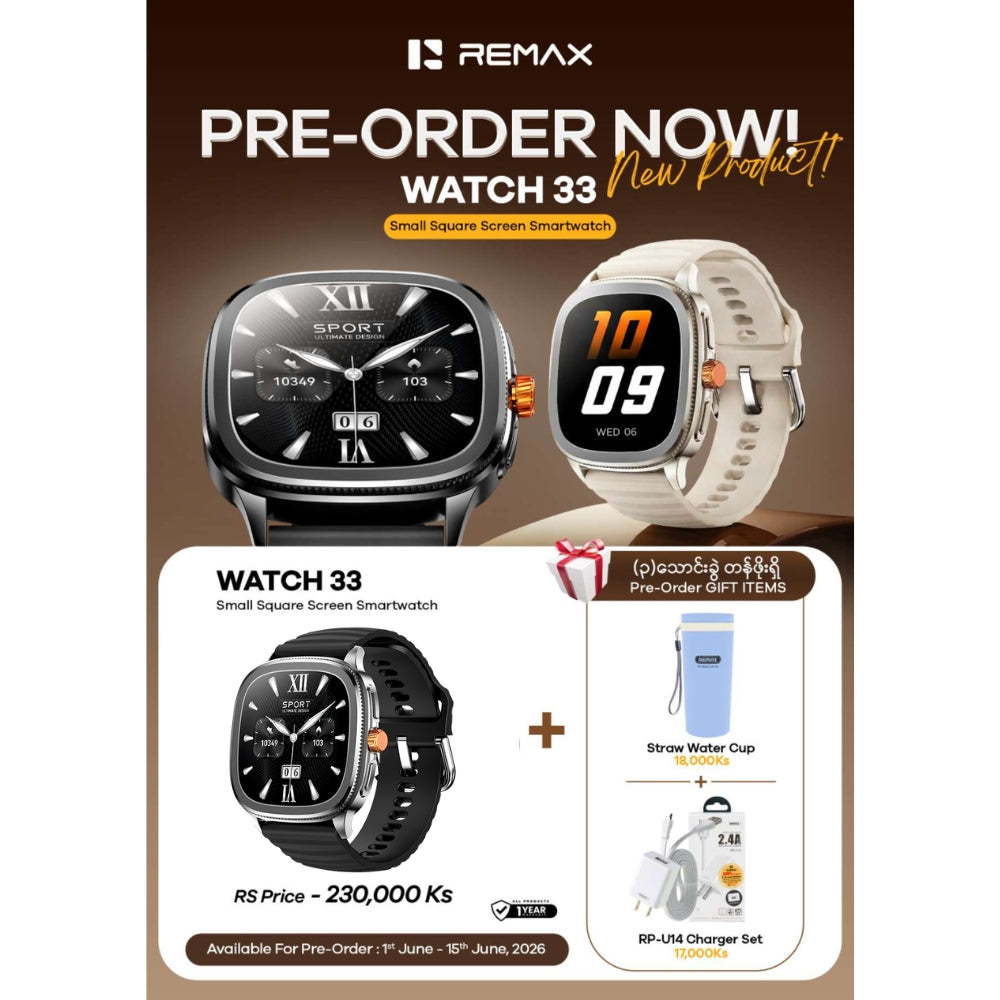 [ Pre-Order ] REMAX - Watch 33 Small Square Screen Smart Watch - Black