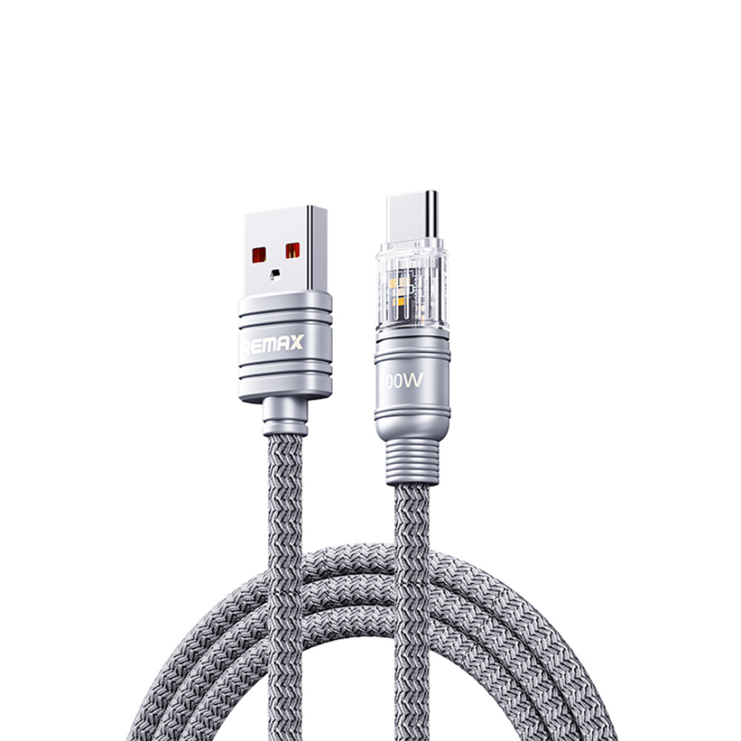 Remax RC-C128 Series 5A Type-C To Type-A 100 W Fast Charging Data Cable 1.2m Silver