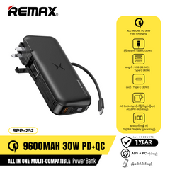 Remax RPP-252 9600mAh 30W PD+QC Glory Series All in One Multi-Compatible Power Bank (30W)