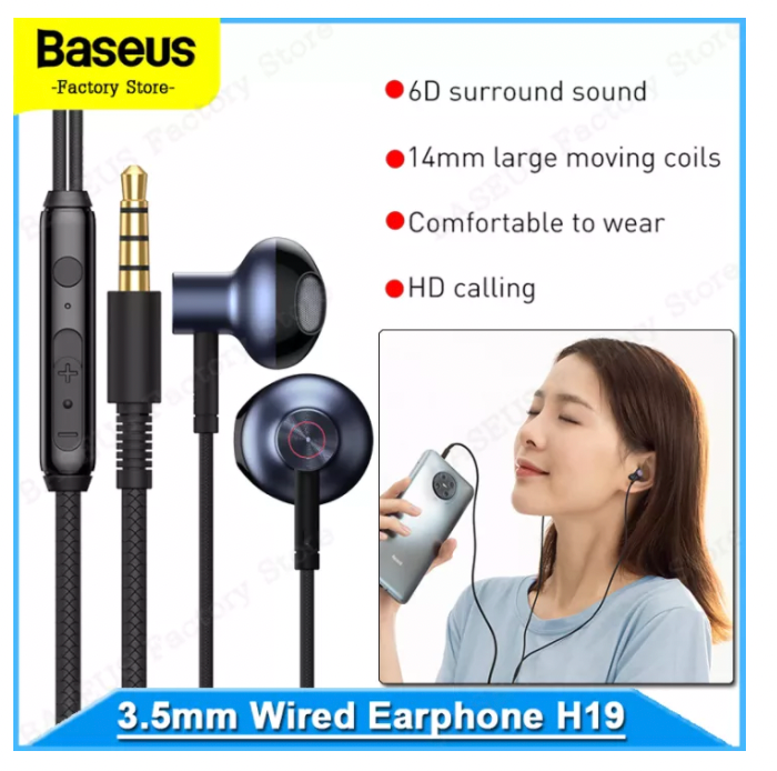 BASEUS H19 ENCOK 3.5MM WIRED EARPHONE - Red