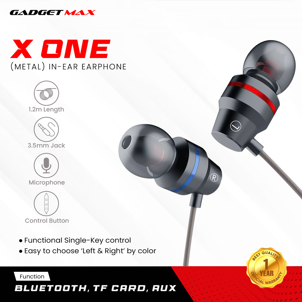 GADGET MAX-X ONE (METAL) IN-EAR  3.5MM EARPHONE