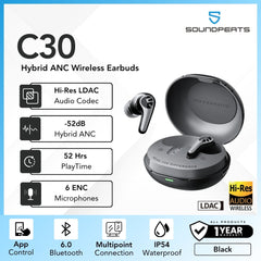 Soundpeats - C30 Hybrid ANC Wireless Earbuds - Black