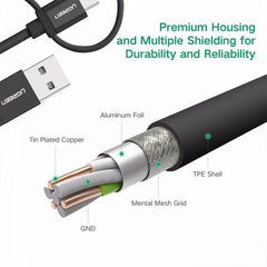 Ugreen USB 2.0 A/M to Micro B + Lighting + USB-C 3 in 1 MFI Cable 1M - Black