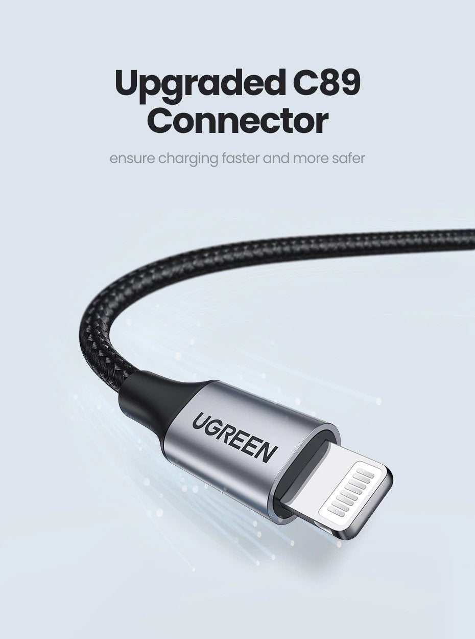 Ugreen USB 2.0 A/M to Lighting Nylon Braid Cable 1M - Black