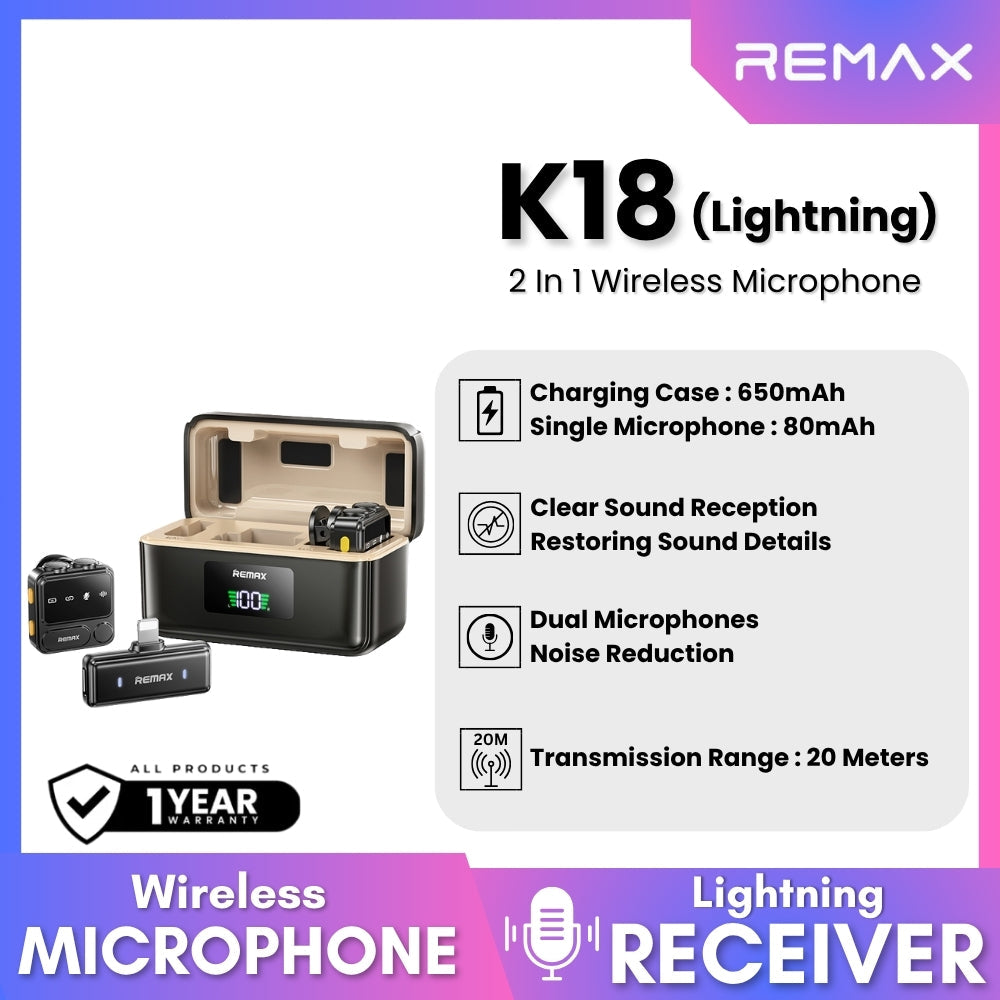 REMAX - K18 Lightning 2 In 1 Wireless Microphone - Black