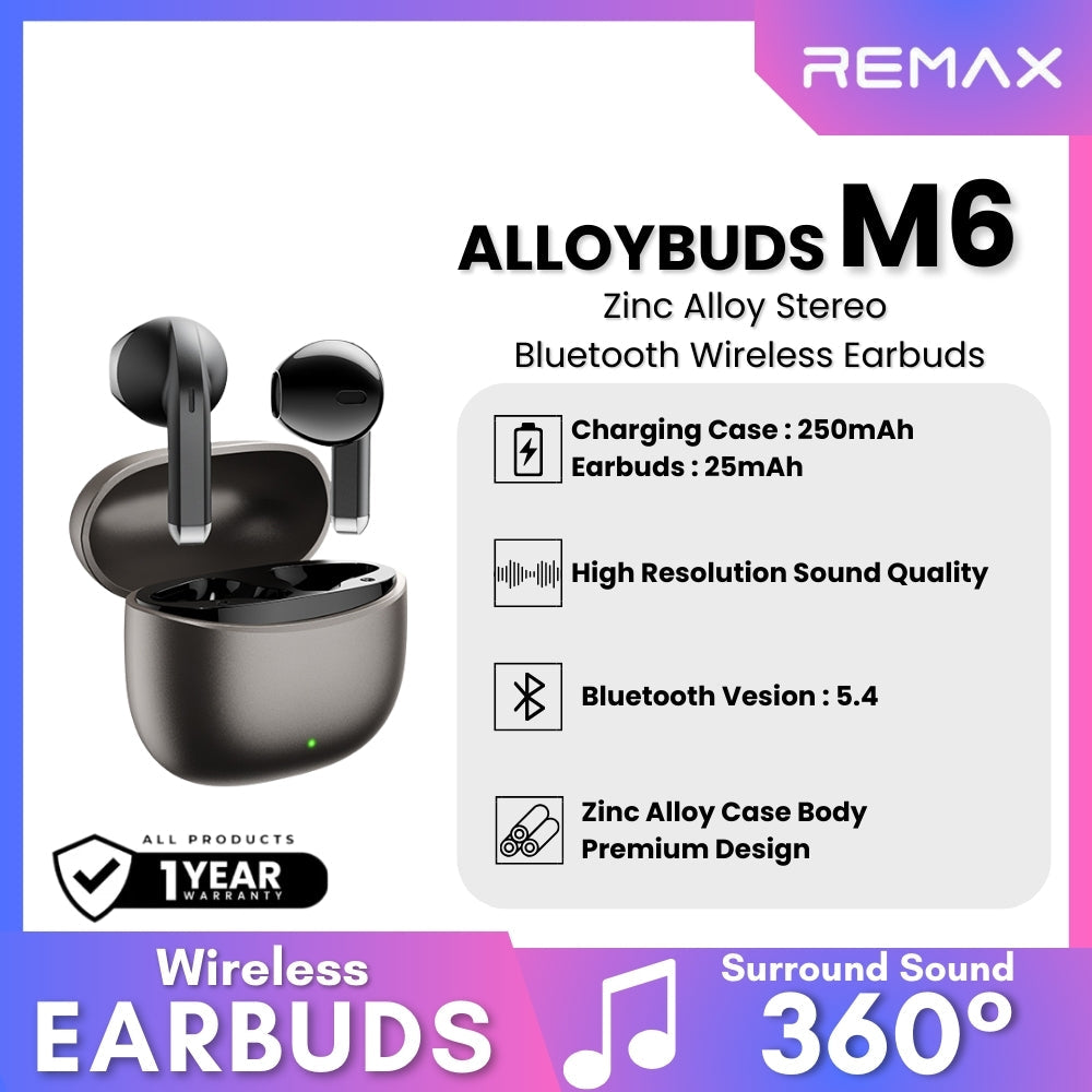 REMAX - ALLOYBUDS M6 Zinc Alloy Bluetooth Wireless Earbuds - Tarnish