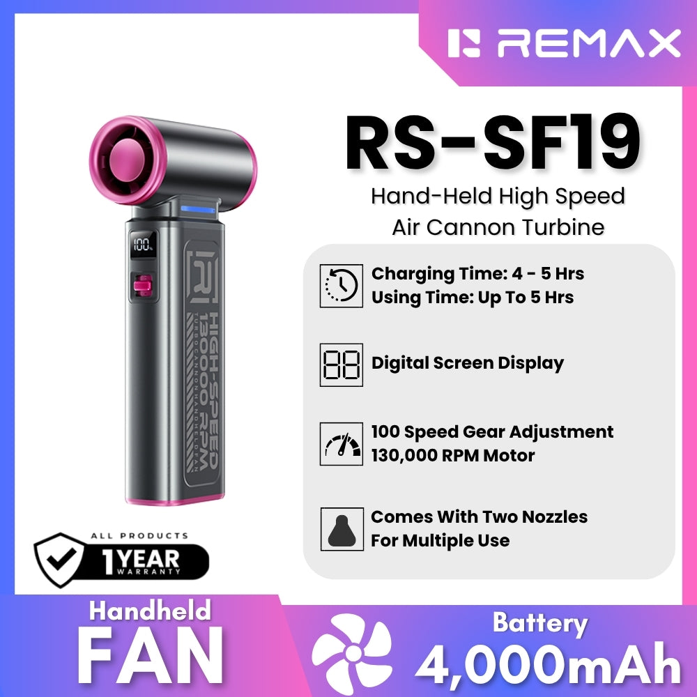 REMAX - RS-SF19 Hand-Held High-Speed 130,000 RPM Turbine Air Cannon Handheld Fan - Purple