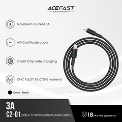 ACEFAST C2-01 USB-C TO LIGHTNING ZINC ALLOY SILICONE CHARGING DATA CABLE (30W MAX)(1.2M) - BLACK