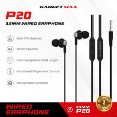 GADGET MAX - P20 3.5mm Wired Earphone - Black