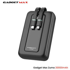 GADGET MAX - ZUMA 20000mAh PD+QC Built-In Cabe Fast Charging Power Bank (20W+22.5W) - Black