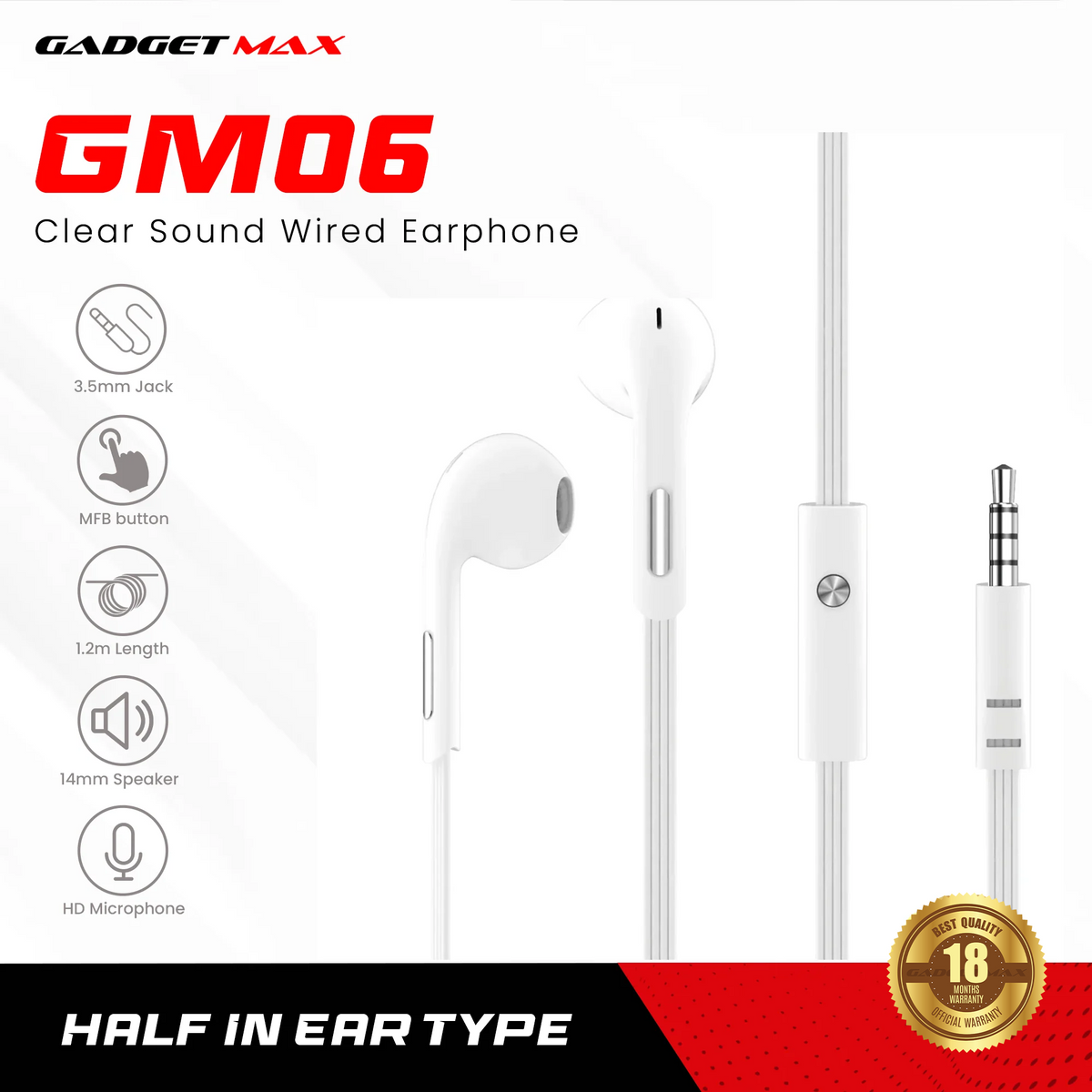 GADGET MAX - GM06 3.5mm Clear Sound Wired Earphone - Black
