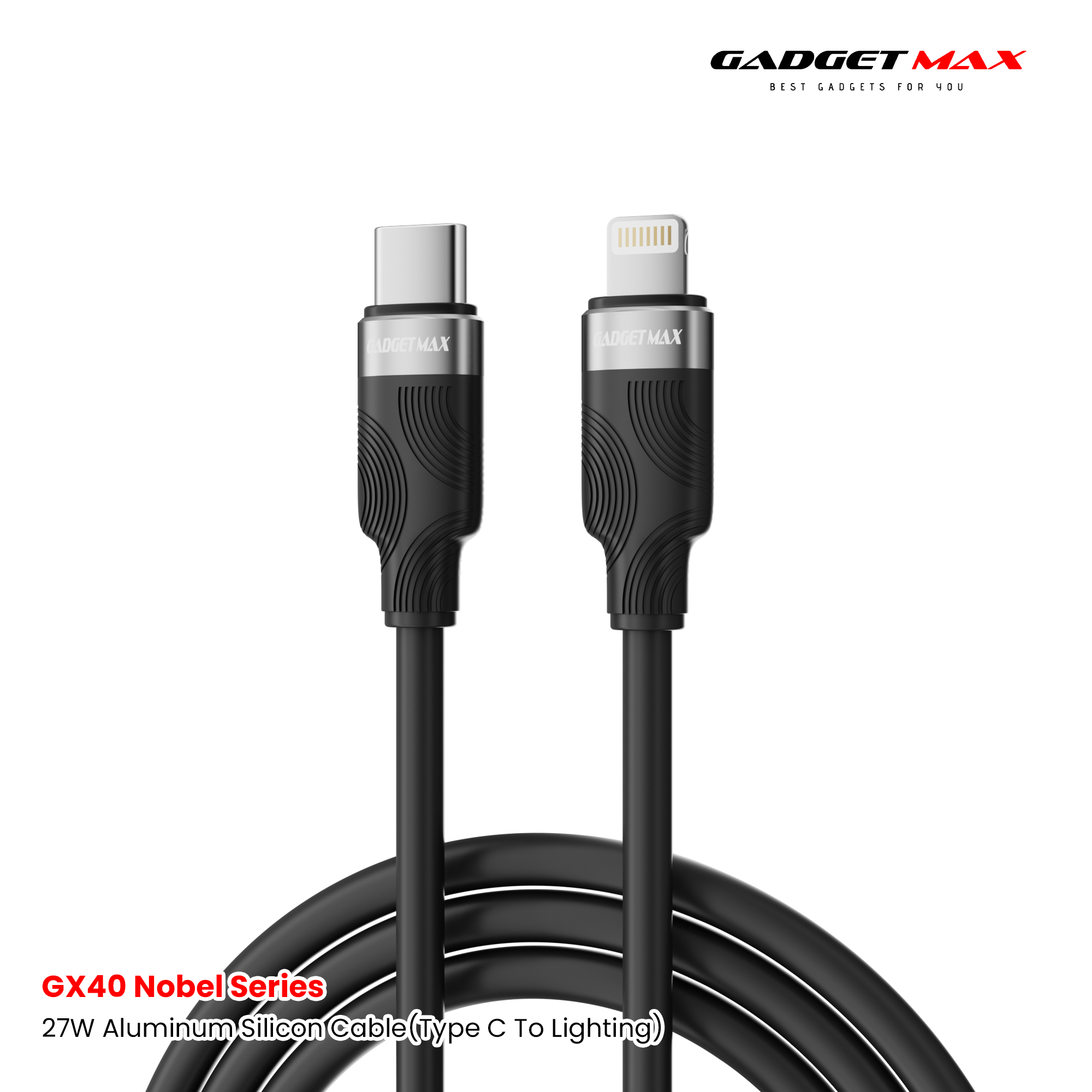 GADGET MAX - GX40 C-L Nobel Series Type-C To Lightning PD Fast Charging Data Cable (27W) - Black