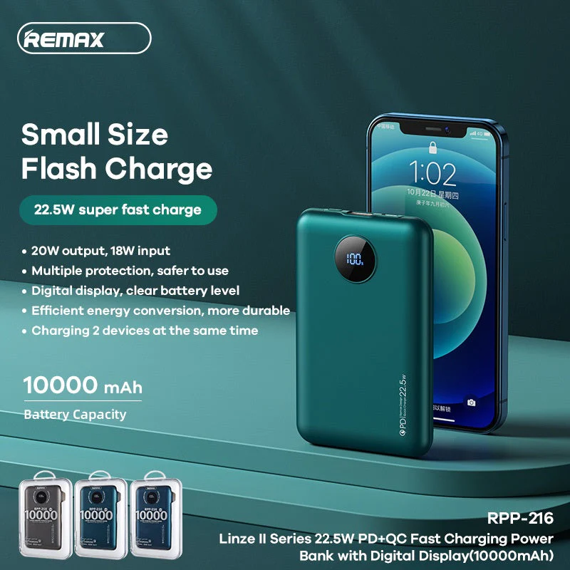 REMAX RPP-216 10000mAh LINZE 2 SERIES 22.5W PD+QC FAST CHARGING POWER BANK