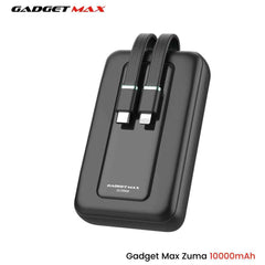 GADGET MAX - ZUMA 10000mAh PD+QC Built-In Cable Fast Charging Power Bank (20W+22.5W) - Black