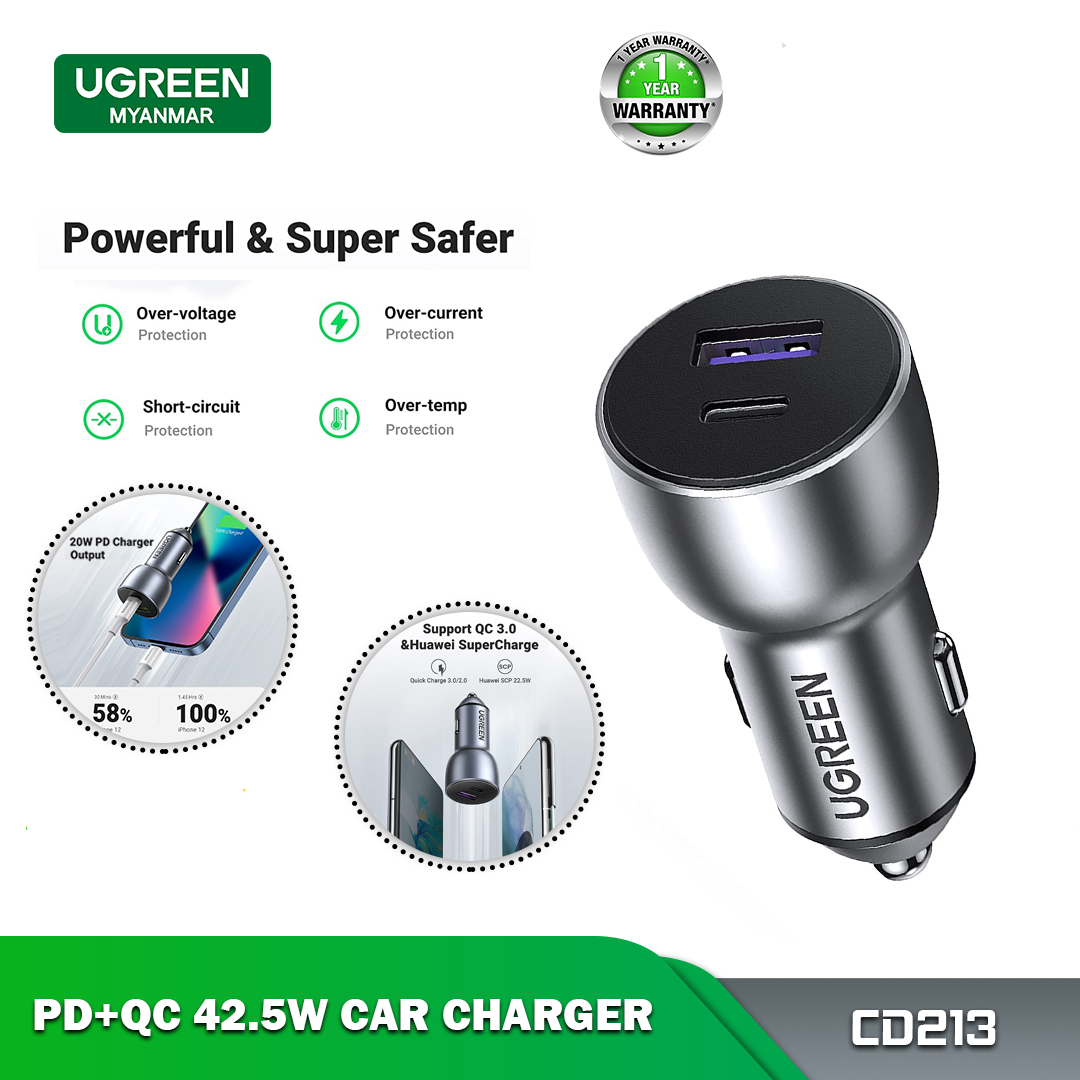 Ugreen CD213 PD 42.5W Car Charger Alu Case - Grey