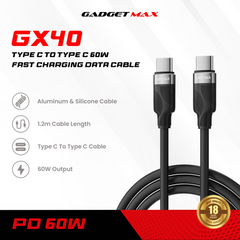 GADGET MAX - GX40 C-C Nobel Series Type-C To Type-C PD Fast Charging Data Cable (60W) - Blue