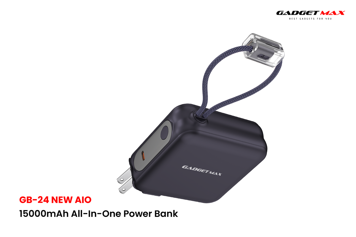 GADGET MAX GB24 AIO Pro Series 15000mAh All-in-One Fast Charging Cable Power Bank  - Black