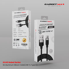 GADGET MAX - GX40 Type-C Nobel Series USB To Type-C Charging Data Cable (3A) - Black