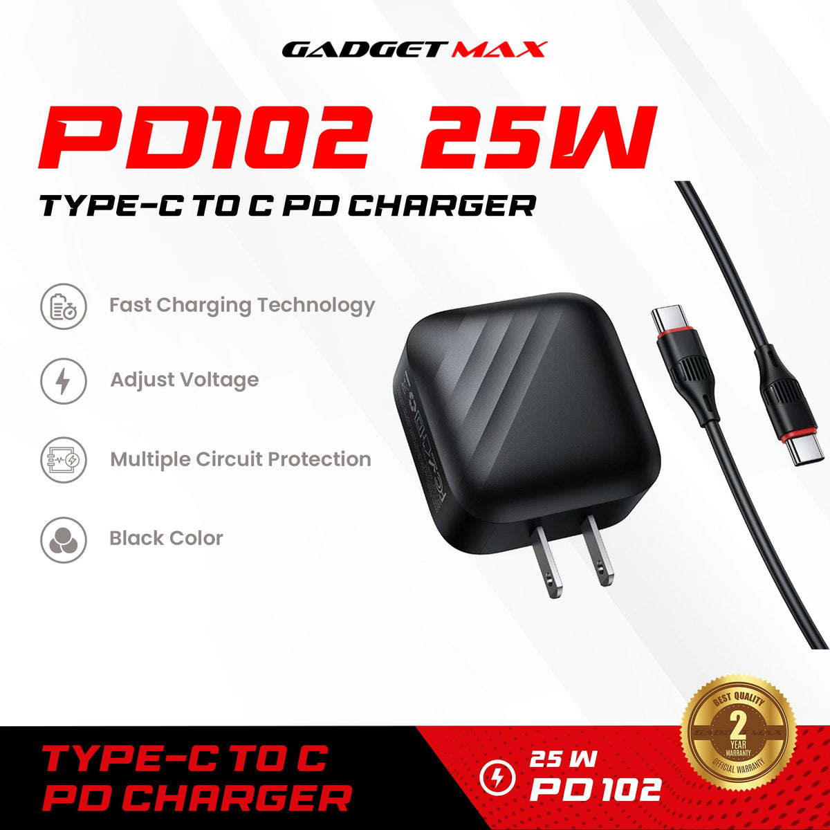GADGET MAX - PD102 25W PD Type-C Charger Set - Black