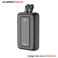 GADGET MAX - ZUMA 20000mAh PD+QC Built-In Cabe Fast Charging Power Bank (20W+22.5W) - Black