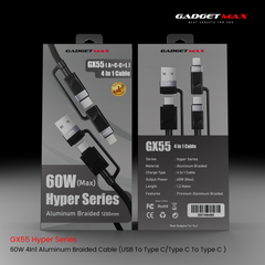 GADGET MAX - GX55 (A+C-C+L ) Hyper Series 4 In 1 Fast Charging Data Cable (60W) - Black