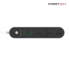 GADGET MAX - GMSC03 2500W Multi-Socket ( 3USB / 3AC ) - Black