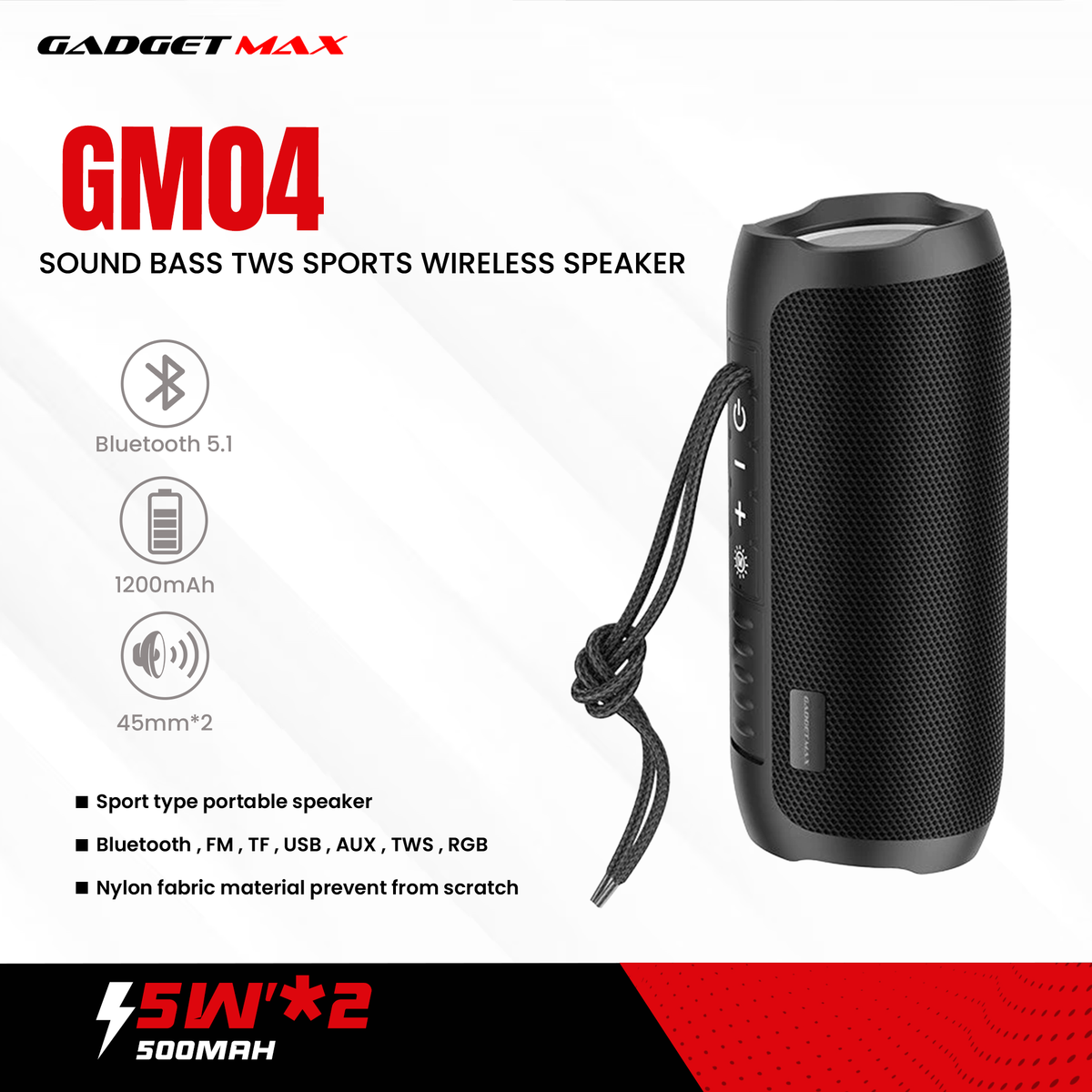 GADGET MAX GM04 TWS SPORTS WIRELESS SPEAKER SOUND BASS (V5.1) - BLUE