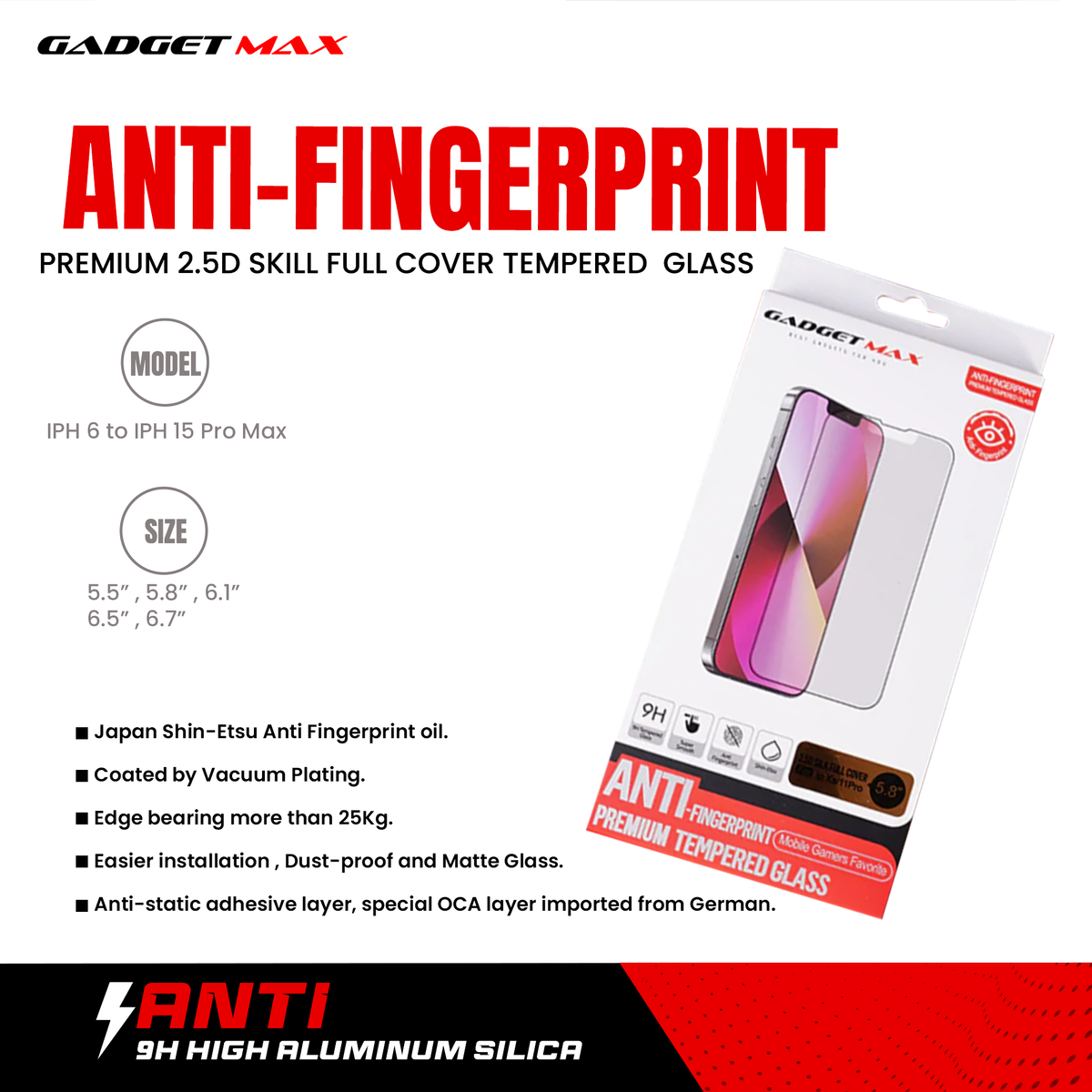 iPhone 7 Plus / 8 Plus (5.5") GADGET MAX - Anti-Fingerprint Premium 2.5D Skill Full Cover Tempered Glass