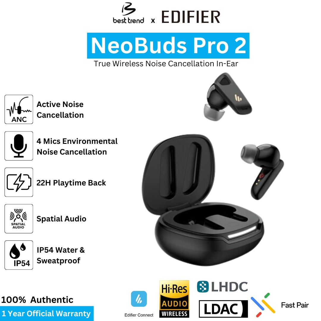 Edifier Neobuds Pro 2 True Wireless Noise Cancellation Earbuds - Black