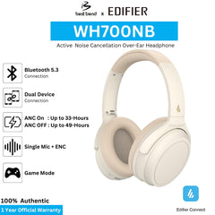 Edifier WH700NB Active Noise Cancelling Headphones - 68H Playtime - AI Call Noise Cancellation - Dual Device Connection - Lightweight & Foldable Design - Fast Charge - Bluetooth 5.3 - Ivory