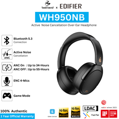 Edifier WH950NB Active Noise Cancelling Headphones, Bluetooth 5.3 Wireless LDAC Hi-Res Audio, 55 Hours Playtime, Google Fast Pairing for Android, Dual Device Connection, App Control, Black