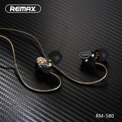 REMAX RM-580 4Speaker Earphone, 3.5MM  Wired Earphone ,Best wired earphone with mic ,Hifi Stereo Sound Wired Headset ,sport wired earphone ,3.5mm jack wired earphone ,3.5mm headset for mobile phone ,universal 3.5mm jack wired earphone