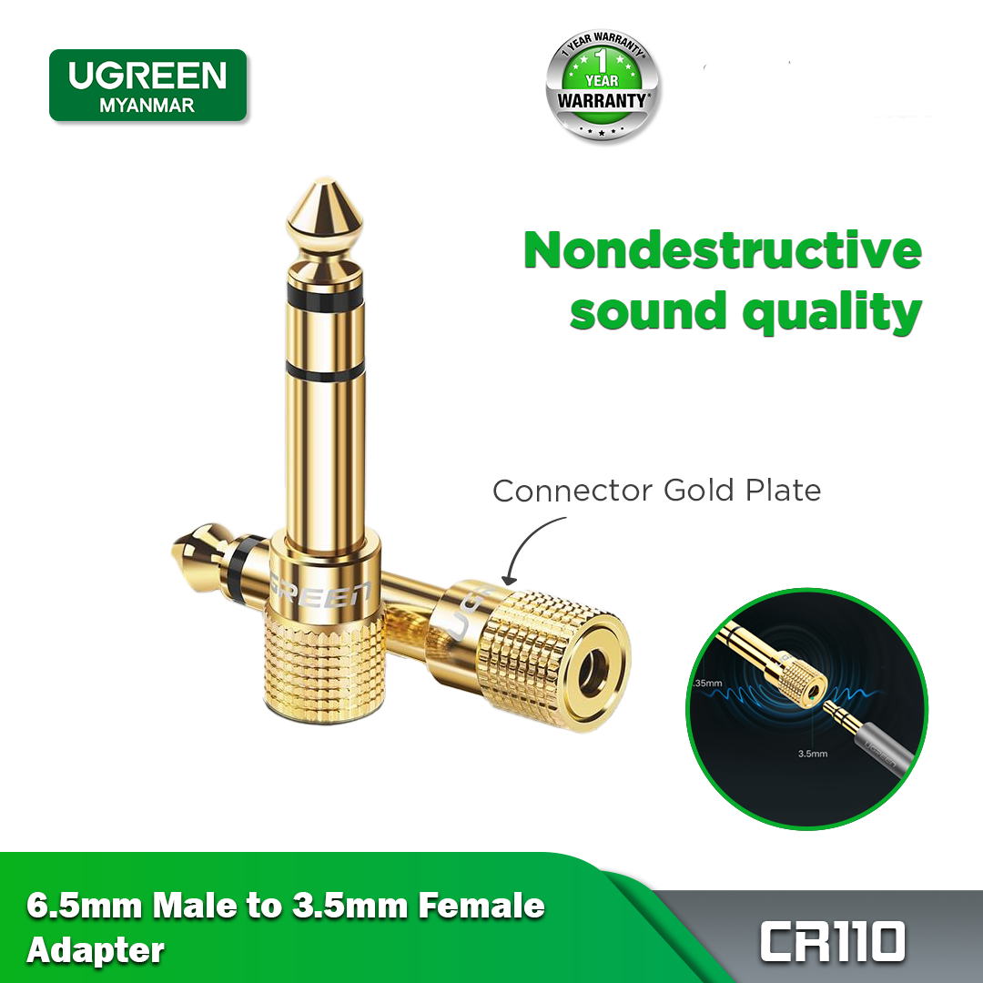 UGREEN CR110 6.35mm Male to 3.5mm Female Stereo Audio Adapter Gold Plated converter AUX