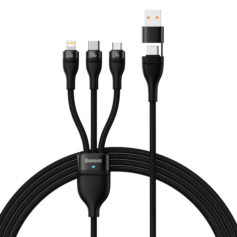 Baseus Flash Series II Two for Three 100W U+C to M+L+C Fast Charging Cable (1.2M)
