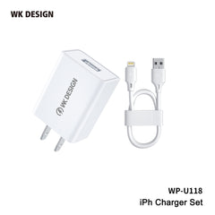 WK WP-U118 (IPH) UPINE SERIES SINGEL USB SET CHARGER FOR IPH (US)(10W)(2A), iPhone Charger Set, Charger Set for iPhone