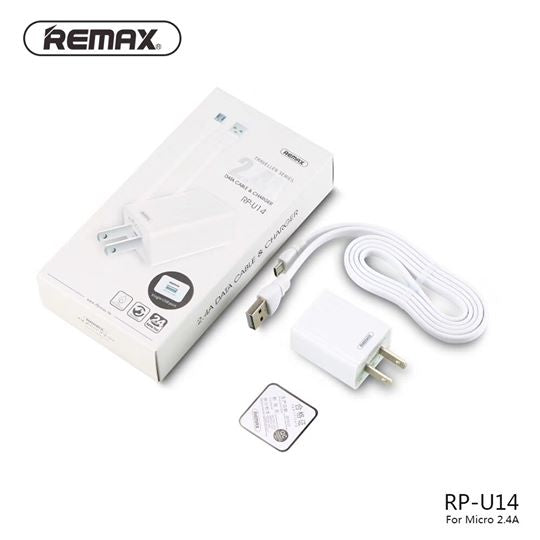 REMAX (MICRO)RP-U14 TRAVELLER SERIES  WITH 2.4 DATA CABLE , Travel Charger , Smart Travel Adapter , World Travel Adapter , Universal Travel Adapter Travel Charger for mobile ,travel charger , Universal Travel Adapter Wall , Universal Adapter Socket ,