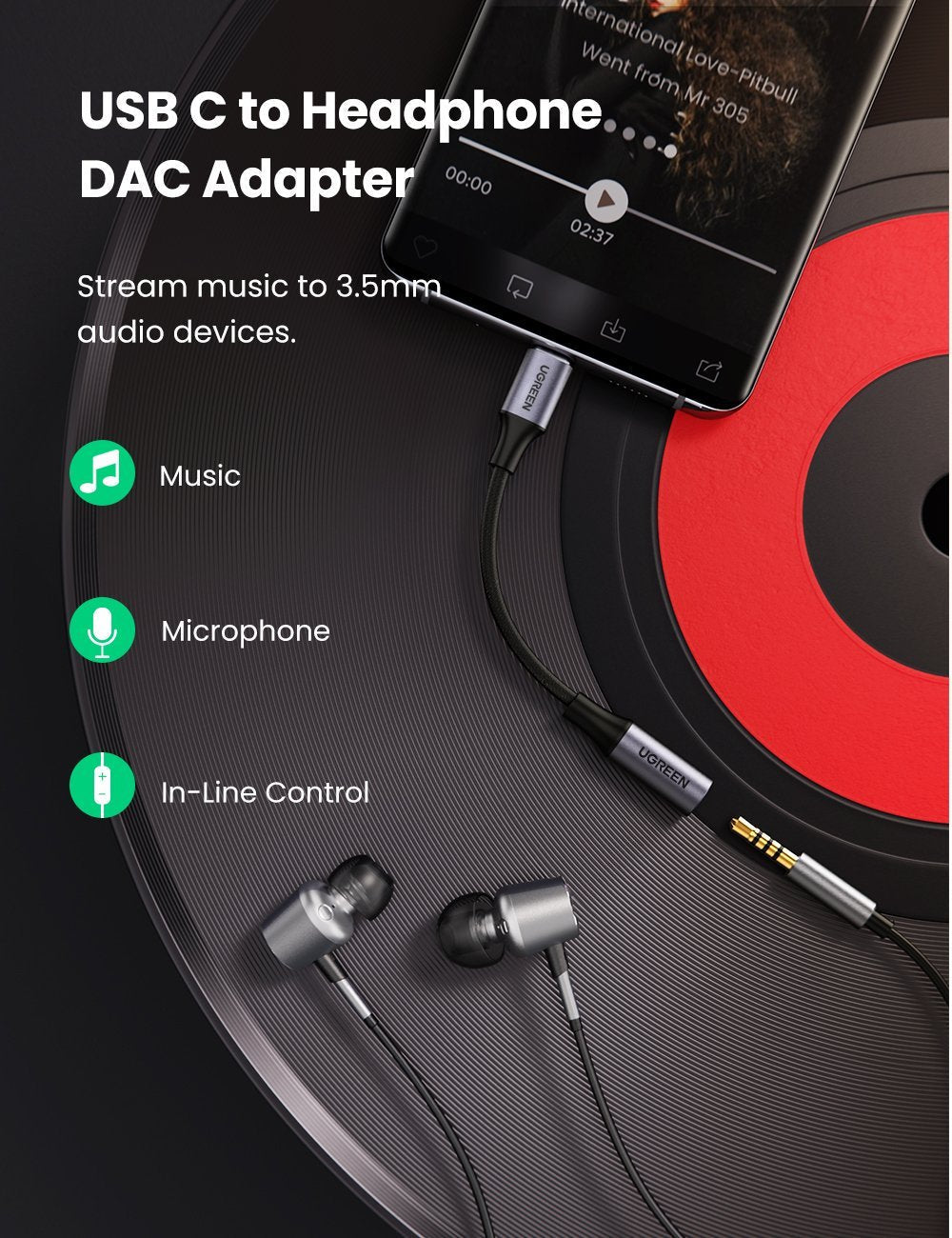 Dac Products Incugreen Usb C To 3.5mm Audio Adapter - Dac Chip, Pd/qc  Charging, Braided Cable