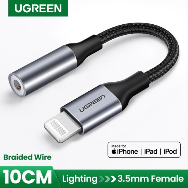 Ugreen Lighting M/F Round Cable Aluminum Shell with Braided 10cm - Black