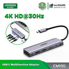 UGREEN CM195 USB-C to 2 Ports USB3.0-A Hub + HDMI + TF/SD with PD Power Supply (Space Gray)