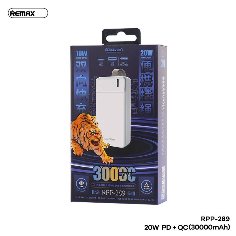 Remax RPP-289 30000mAh 20W PD+QC Pure Series Multi-Compatible Power Bank - Blue