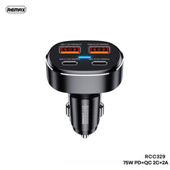 REMAX RCC329 DUKE SERIES 75W PD+QC FAST CAR CHARGR (2USB / 2TYPE-C), 75W Car Charger, PD+QC Car Charger