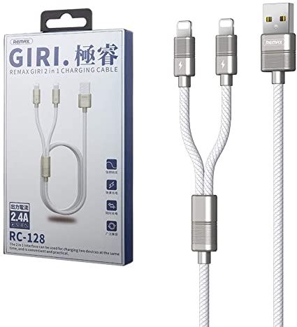 REMAX RC-128II 2.4A GIRI 2 IN 1 LIGHTNING & LIGHTNING CHARGING CABLE,Cable,2 in 1 cable,2 in 1 USB Cable,2 in 1 charging cable Phone Charging Cable,2 in 1 cable for mobile phone,smart phone,tablet,iPhone,iPad,2 in 1 USB Charging Cable