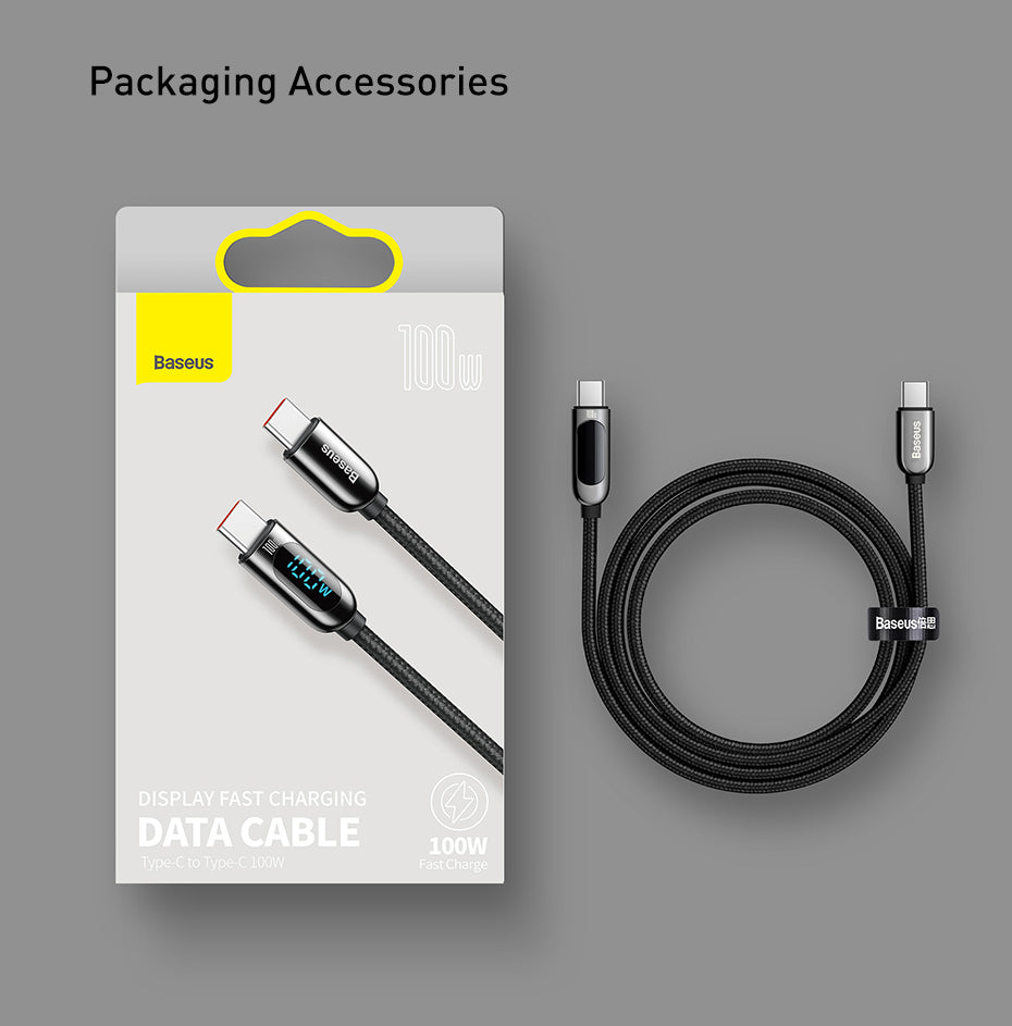 (Buy 1 Get 1) Baseus Display 100W Type-C to Type-C Fast Charging Data Cable (2M) - Grey + Black